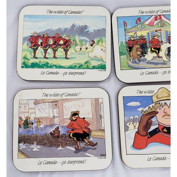 Jason Coasters Wilds Of Canada Mounties John Cadiz Set of 4 Cork Cartoon - Picture 7 of 8